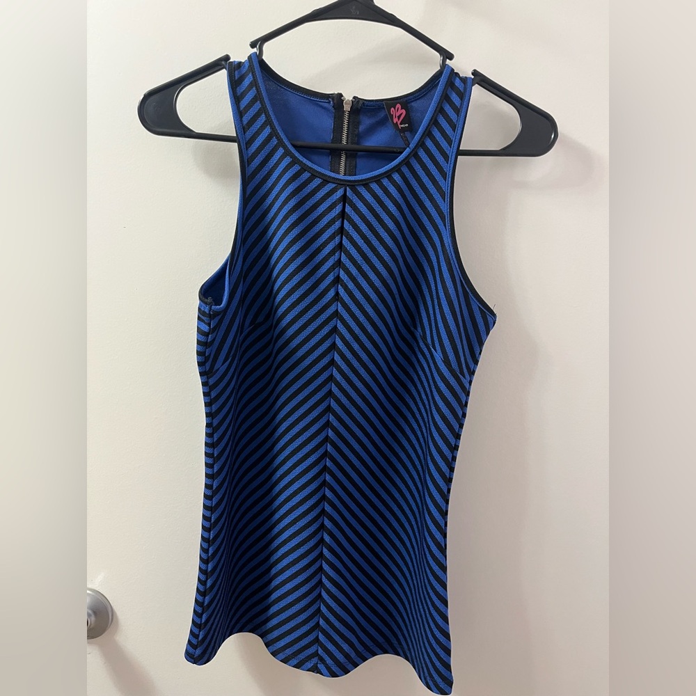 Bebe Blue and Black Striped Top PTP 15-17 XS RSB